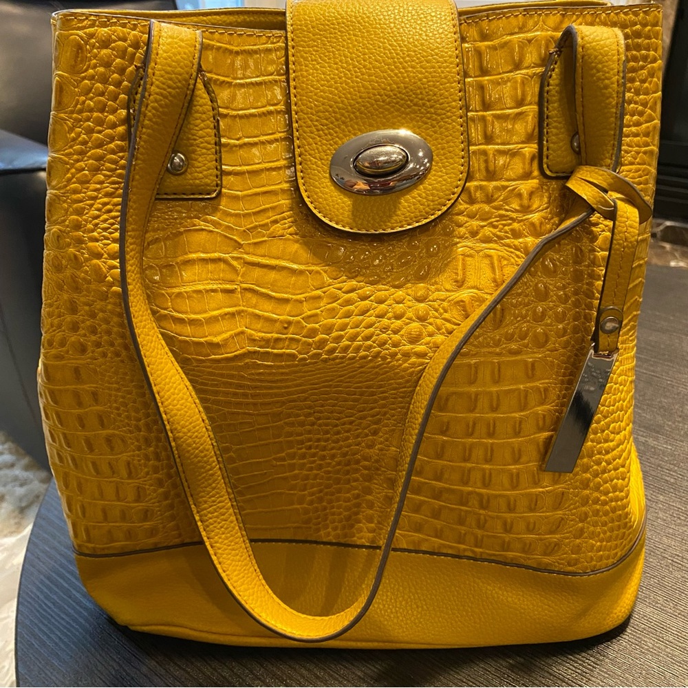 Franco Sarto Yellow Faux Crocodile Print Purse